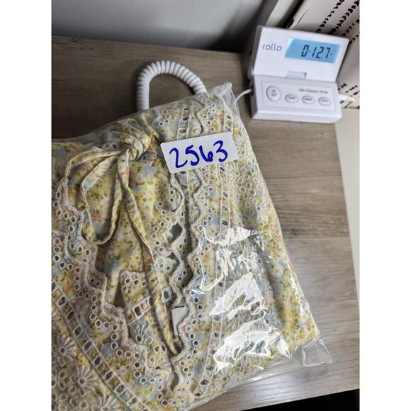 American Eagle Women’s Floral Eyelet Tiered Mini Dress L Yellow Boho Lace Cotton - Picture 15 of 15